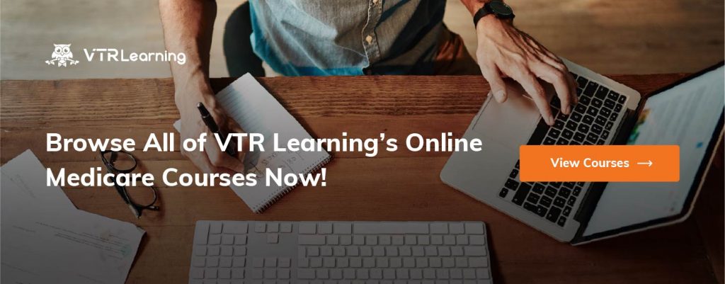 Image of a man on laptop with text "Browse All of VTR Learning's Online Medicare Courses Now!"