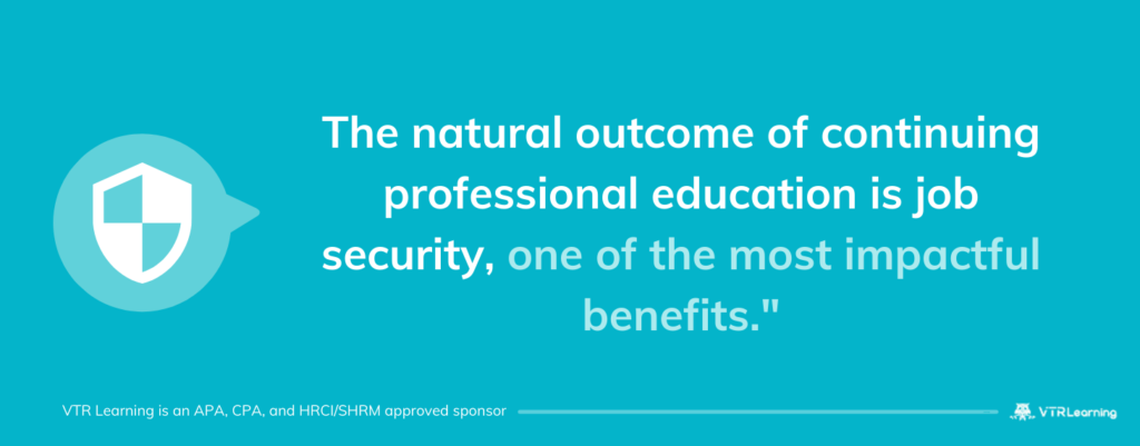 Quote about the benefits of continuing professional education set against blue-toned background