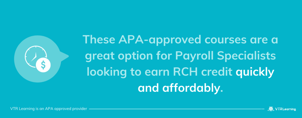 Quote about APA RCH credit for payroll specialists, set against a blue background