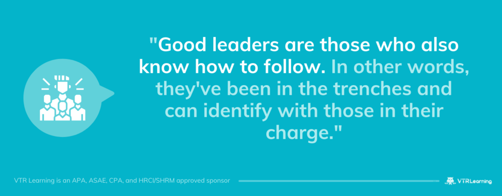 Blue-tone image with quote about good followers and leaders