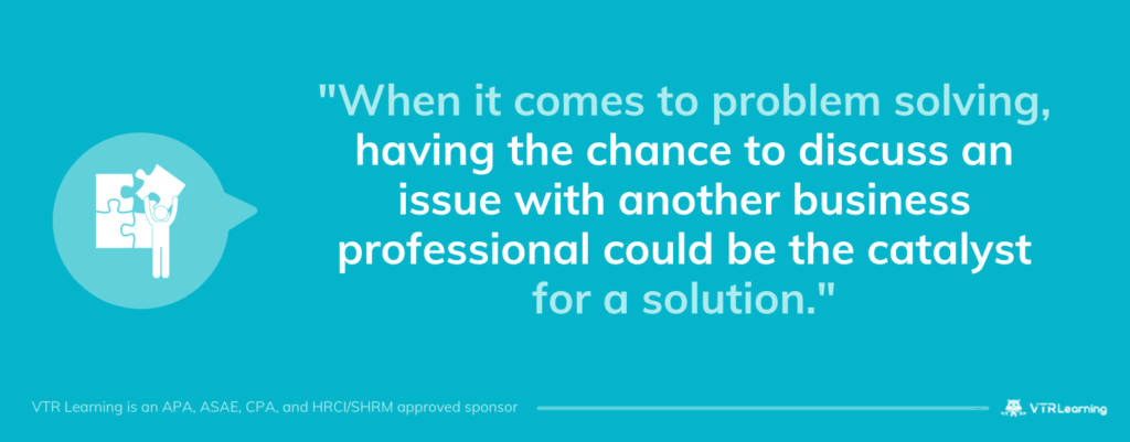 Quote on the ability of open discussion to help solve problems, set against a blue background