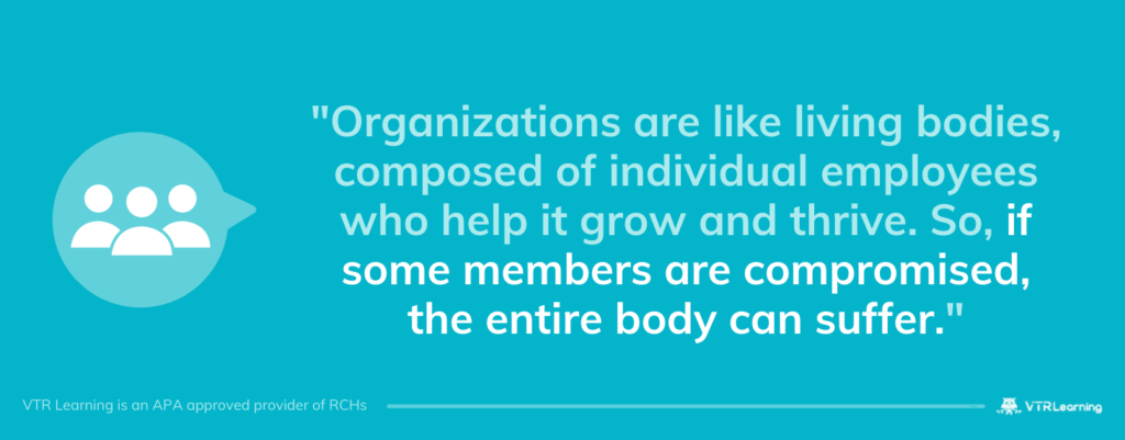 Blue-tone image with quote about how organizations are like living bodies composed of members