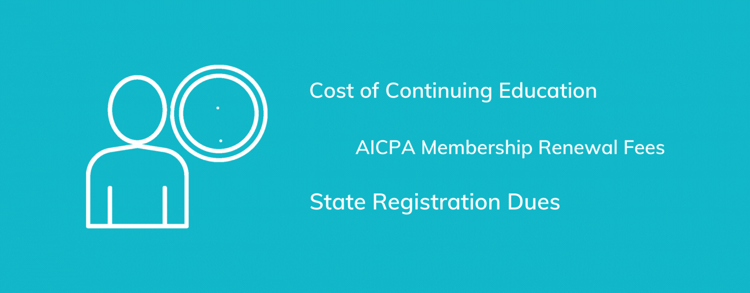 List of three fees for continuing education, set on a blue background