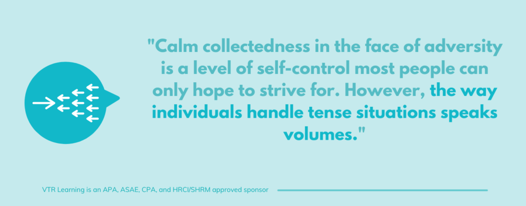 Quote about staying calm in difficult situations, set against a light blue background