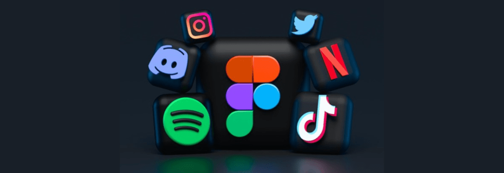 Various social media logos against a dark background